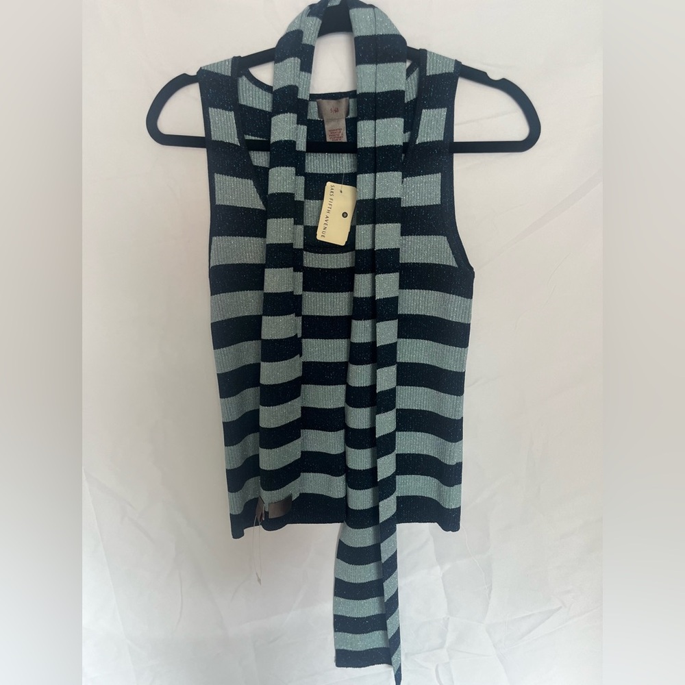 5/48 from Saks fifth avenue navy and light blue Tie Front Fitted Tank knit Top
